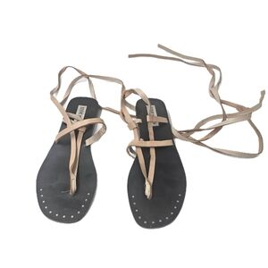 Steve Madden Recent Studded Lace Up Gladiator Sandals Black Tan Flat Size 8